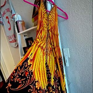 Long yellow dress- swimsuit cover up- cheetah